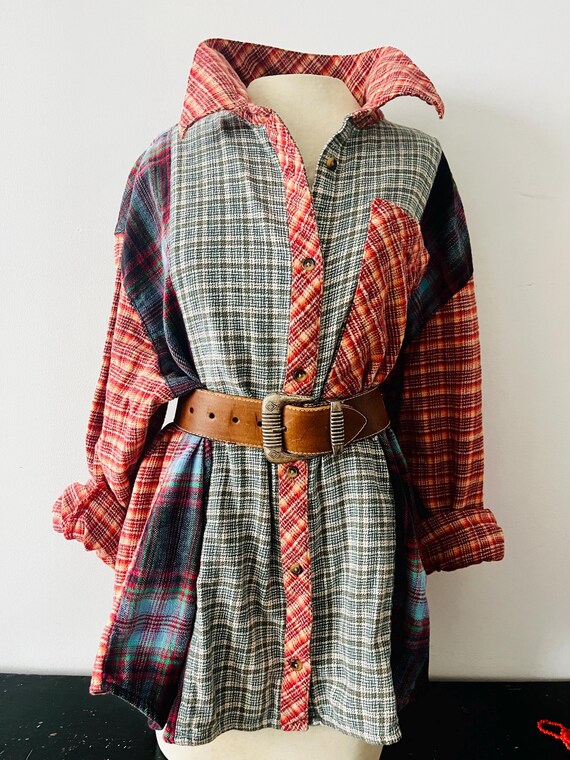 Arizona Multicolor Patchwork Thick Flannel Button… - image 1