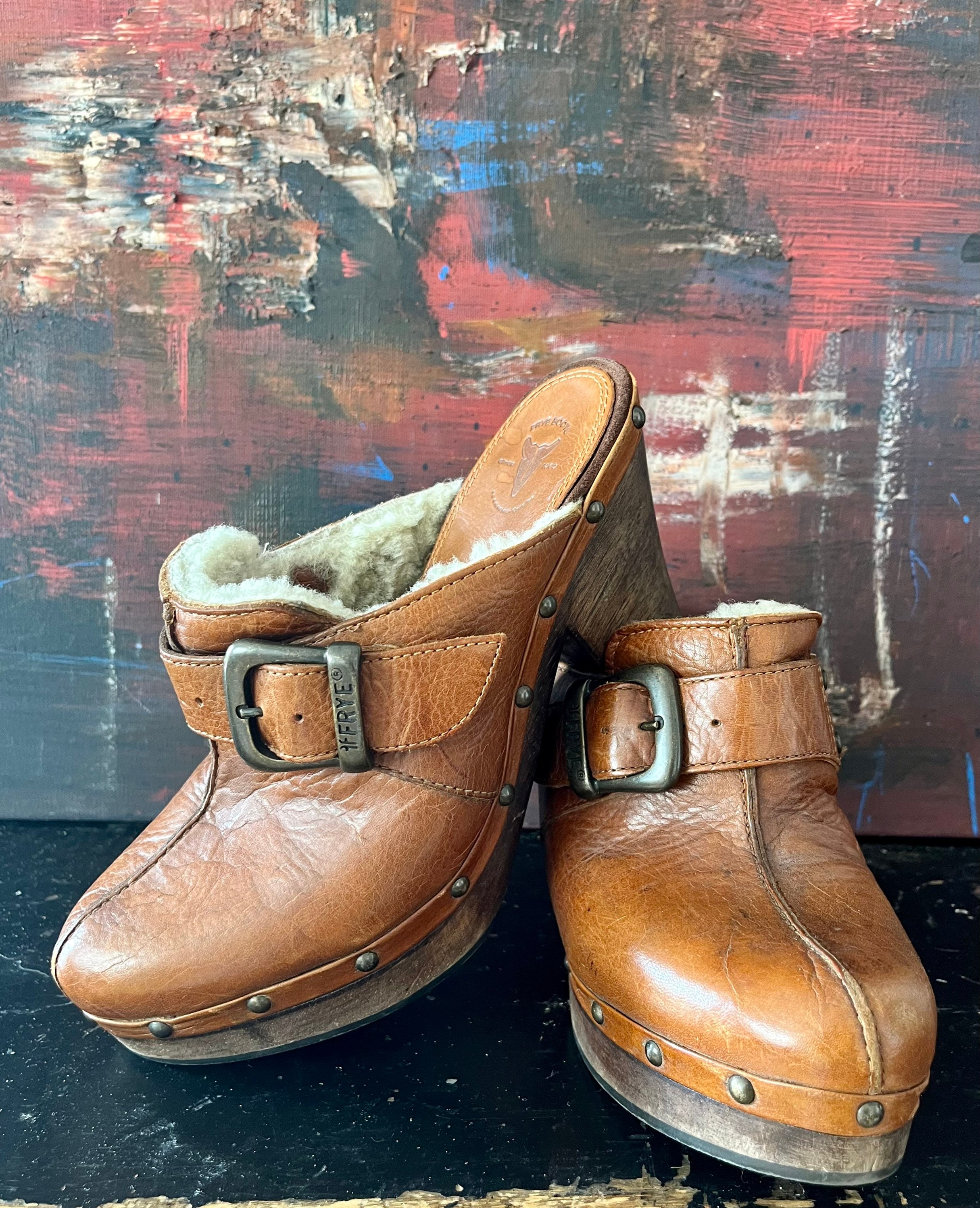 El Naturalista Clogs Red Mule Shoes Sz 8 / 38 Chunky Heel Leather
