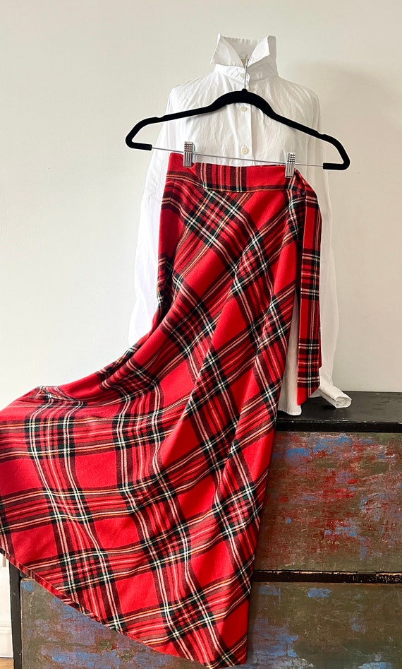 Vintage Retro Red Plaid A Line Maxi Skirt Size XS