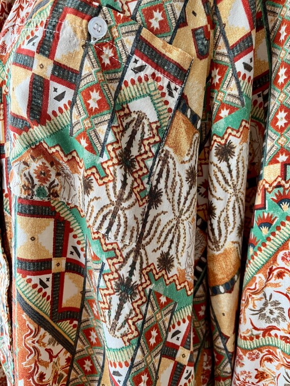 Asymmetrical, Tribal Pattern Button Down,  Long S… - image 6