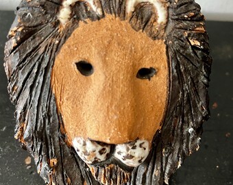 Lion, ceramic/terracotta/clay sculpture by E. Jensen