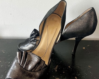 Kate Spade New York ruffle peep toe,metallic leather,  high heeled shoes Size 7