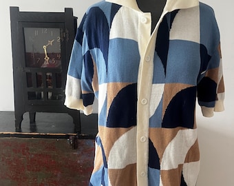 Geometric  60s style Knit Cardigan/Shirt/ Sweater, Oversized Size L (Men’s)