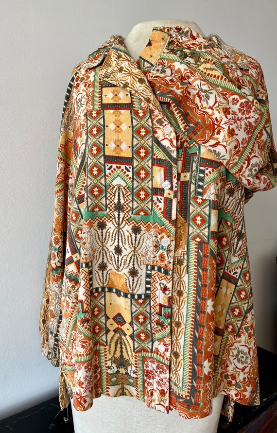 Asymmetrical, Tribal Pattern Button Down,  Long S… - image 4