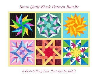 Six Stars Quilt Block Pattern Bundle, Paper Piecing (FPP), 12 in blocks (PDF Download)
