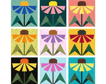 Black-eyed Susan flower quilt block pattern, Paper Piecing (FPP), 6 & 12 inch (PDF Download)