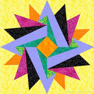 Indian Summer, Sterne Quilt-Block-Block-Muster für Papier, 15,5 cm - 15 cm, als PDF-Download