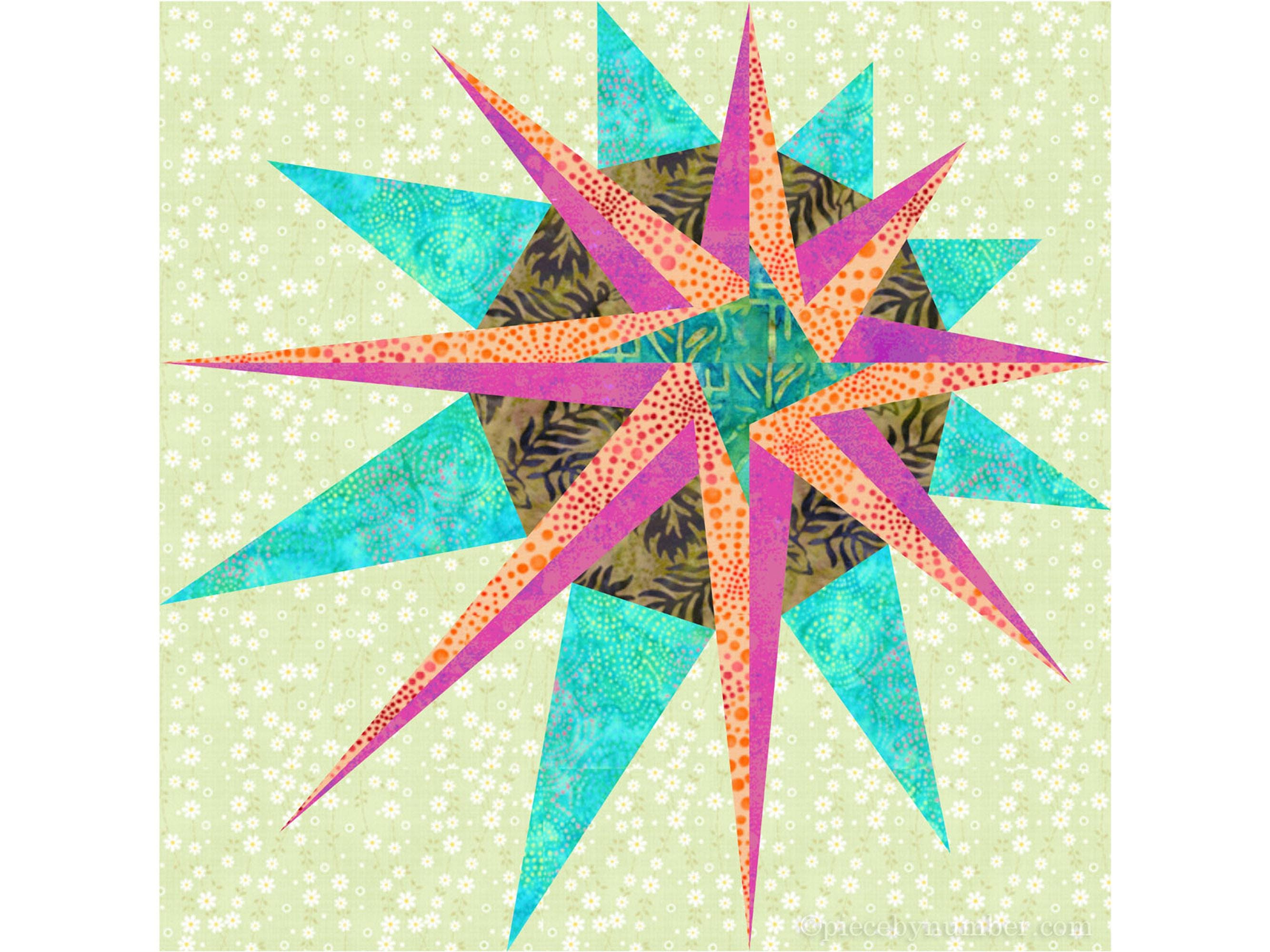 Supernova Star Quilt Block Pattern (PDF Download): Paper Pieced, 12 ...