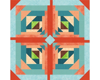 Logging On, a Log Cabin Quilt Block Pattern, Paper Piecing, 12 & 24 inch (PDF Download)