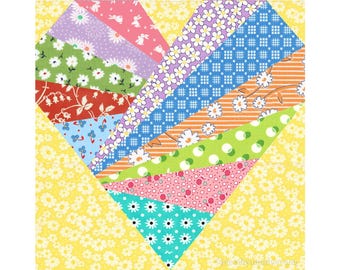 Candy Box Heart Quilt Block Pattern, Paper Piecing, 6 & 12 inch blocks, resizable (PDF Download)