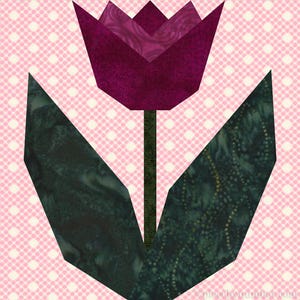 Tulpen-Stück Quilt-Block-Muster, PDF-Download, 15,5 cm und 30 cm große Quiltblöcke, größenverstellbar, Grundannäher FPP
