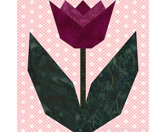 Tulip Quilt Block Pattern, Paper Piecing (FPP), 6 & 12 Inch, resizable (PDF Download)