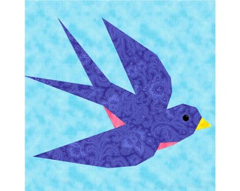 Patrón de bloque de colcha "Swallow": Técnica de patchwork con papel, bloques de 6 y 12 pulgadas, redimensionable (descarga en PDF)
