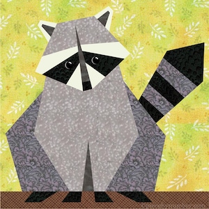 Raccoon, paper piece quilt block pattern, PDF download, 6 & 12 inch blocks, resizable, foundation piecing FPP