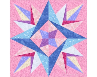 Sycamore Star Quilt Block Pattern, Paper Piecing (FPP), 12 Inch block (PDF Download)