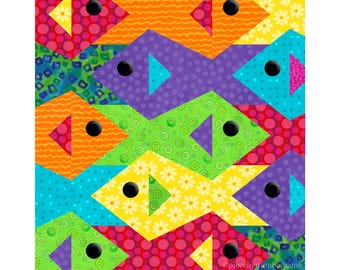 Tessellating Fish Quilt Pattern, Paper Piecing, 3 x 5-3/4 inch fish unit, resizable (PDF Download)