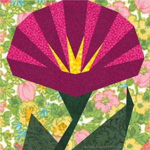 Morning Glory Blume Papierstück Quilt-Block-Schnittmuster, PDF-Download, 15,5 x 30 cm, größenverstellbar, Grundschnitt FPP