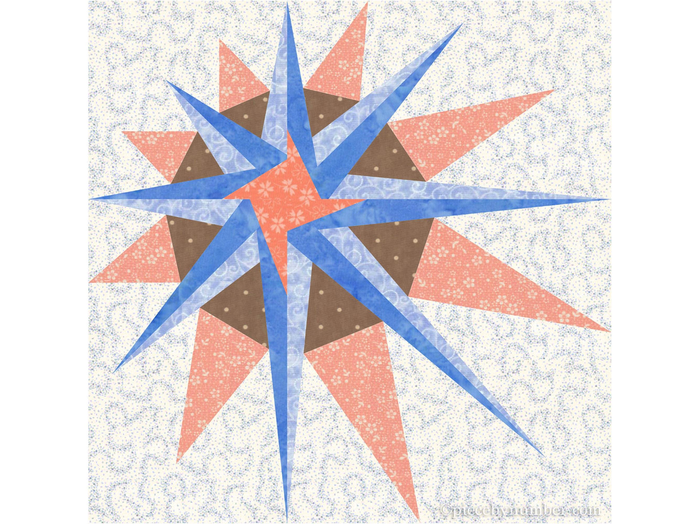 Supernova Star Quilt Block Pattern (PDF Download): Paper Pieced, 12 ...