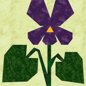 Violet paper piecing quilt block pattern, PDF download, 6 & 12 inch blocks, resizable, foundation piecing FPP
