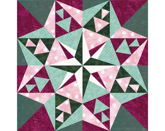 Julia's Star Quilt Block or Medallion Pattern, Paper Piecing, 12 & 24 inch (PDF Download)