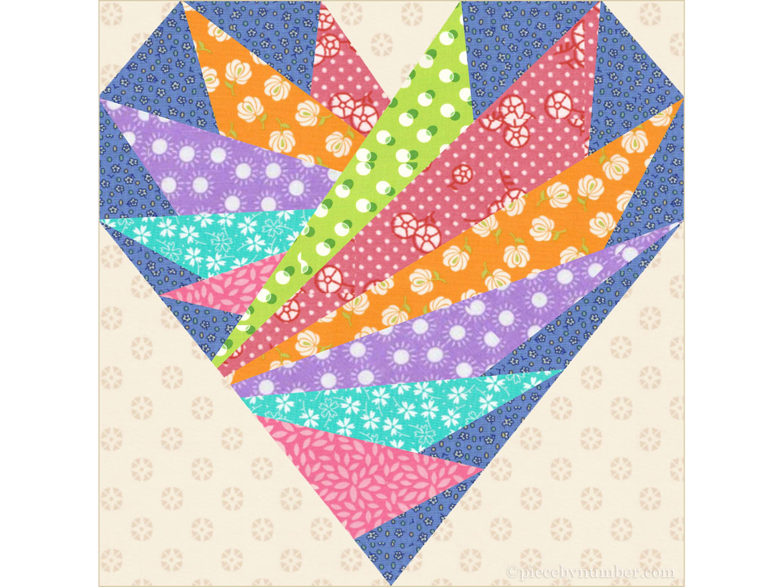 Feathers in My Heart Quilt Block Pattern, Paper Piecing, 6 & 12 Inch ...