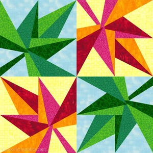 Maple Leaf quilt block pattern for paper piecing, PDF download, 6 in & 12 in blocks, resizable, foundation piecing FPP