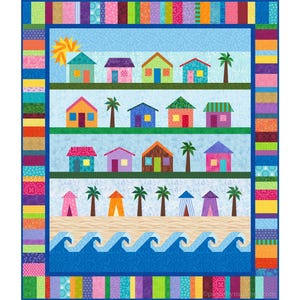 Beach Cottages quilt pattern for paper piecing, PDF download, 57 x 67 inch, foundation paper piecing