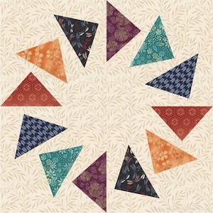Circles of Geese paper pieced quilt block pattern, PDF download, 12 inch, resizable, easy foundation piecing