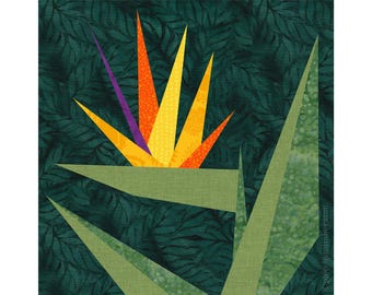 Bird of Paradise Quilt Block Pattern: Paper Pieced Flower, 6 & 12 Inch, Resizable (PDF Download)