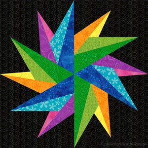 Magician's Star, paper piece quilt block pattern, PDF download, 12 inch block, resizable, easy foundation piecing FPP