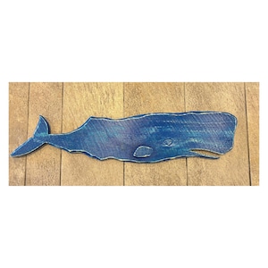 Arte mural de ballena de madera 2D grande, hecho a mano - Decoración costera náutica - Escultura de ballena de madera de 107 cm - Decoración para el hogar inspirada en el océano
