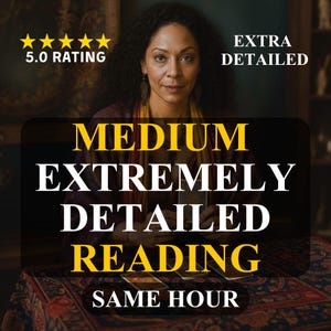 Può includere: Immagine di una donna con capelli ricci scuri, al centro. Sovrapposizione di testo giallo: « LETTURA MEDIA ESTREMAMENTE DETTAGLIATA STESSA ORA ». Testo aggiuntivo: « 5.0 RATING » e « EXTRA DETTAGLIATO ».