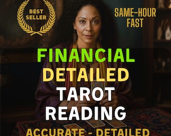 May include: An image promoting a financial tarot reading. The image features a woman holding tarot cards, with text overlayed that reads "Financial Detailed Tarot Reading" and "Accurate - Detailed". A gold "Best Seller" emblem is in the upper left.