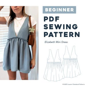 Patrón de costura para principiantes en PDF para el minivestido Elizabeth