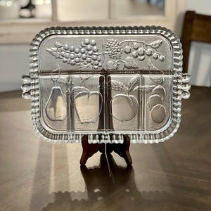 Vintage Indiana Glass Clear 5-part Relish Tray with Fruit Design