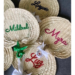 Customized Embroided Fan Name + Ribbon Anahaw Fan for Souvenirs, Gifts and Wedding Favors
