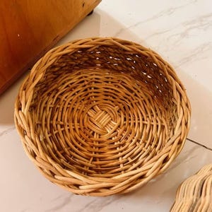 3 Pcs Round Woven Basket Organizer | Handmade Table Top Storage | Natural Fiber Basket Decor