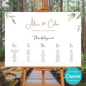 Moderne elegante Grün Hochzeit Sitzplan Vorlage, bearbeitbare Sofort Download Sitzplan Botanische Hochzeit A1 Canva Sitzplan Poster
