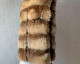 Red Fox Fur Red Vest: Women's vest from the fur of a real fox, Size M can be reduced by using laces, Around 2015, natural fox fur vest