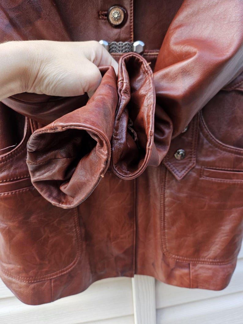 Vintage Brown Genuine Leather Coat Real Fox Fur Collar Removable Rabbit Fur Lining Belted Women's Winter Jacket S/M image 18