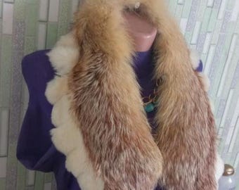 Vintage women's collar made of natural fox fur, fur winter collar,