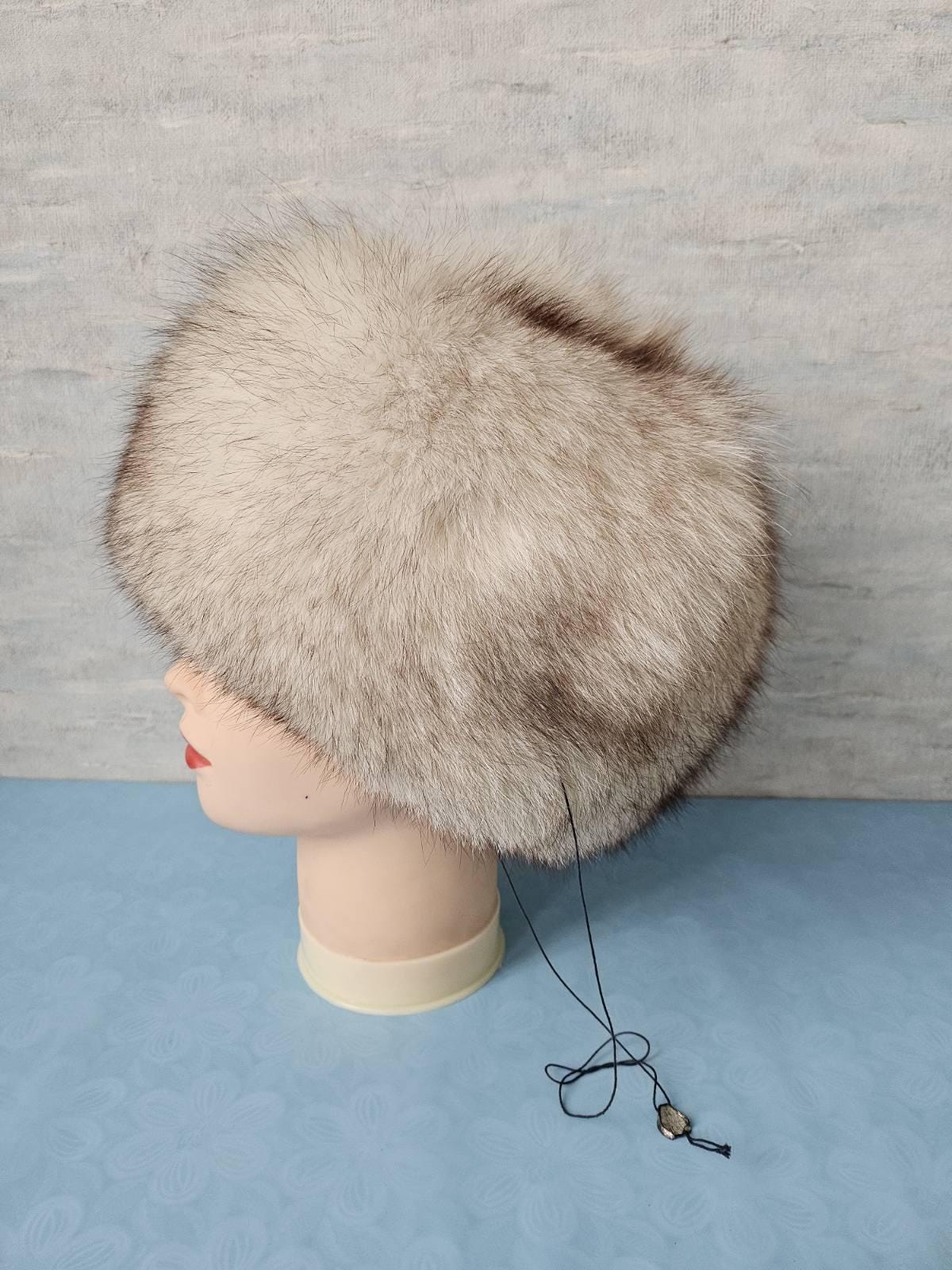 1960s Silver Fox Fur Hat – Mr. Michael Exclusive Pillbox w/ Pom Detail Zhivago Silver Indigo Pill Box Hat: FurHatWorld.com main image 2