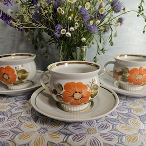Vintage Porcelain Set 3 tea coffee cups Saucer. Hand painted. 1960s. Porcelain USSR, Gorodnitsa, Antique porcelain cup,Ukrainian Porcelain