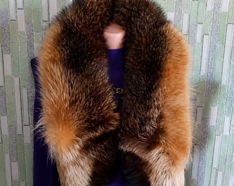 Vintage echt Kragen Fuchspelz, Kragen aus Rotfuchs Fell, 106cm, Naturpelzkragen,abnehmbarer Pelzkragen für Mantel Jacke, Vintage Pelz