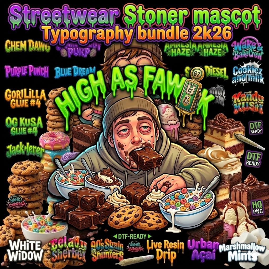 Stoner Lettering 10 Streetwear Stoner PNG Bundle Edible Typography DTF Transfers for ...
