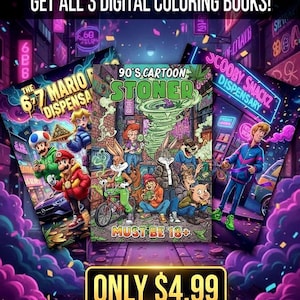 90er Jahre Cartoon Kiffer Malvorlagen 3 in 1 Erwachsene Aktivität Bundle digitaler Download Set