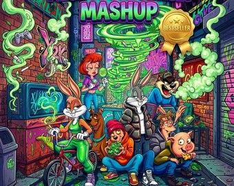 Stoner 90er Jahre Cartoon Malvorlagen Nostalgische Mashup 4K High Fidelity Digital Art