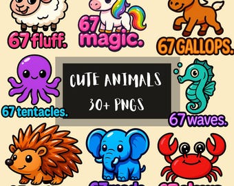 Cartoon Animal PNG Bundle, Kids Clipart Set (30+ PNGs)