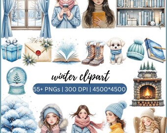 Winter Clipart PNG Set, Cozy Season, Snowy Girl Art (Digital Download)