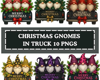 Christmas Gnome Truck PNG Bundle, Festive Holiday Clipart Set, Vintage Winter Art, Seasonal Digital